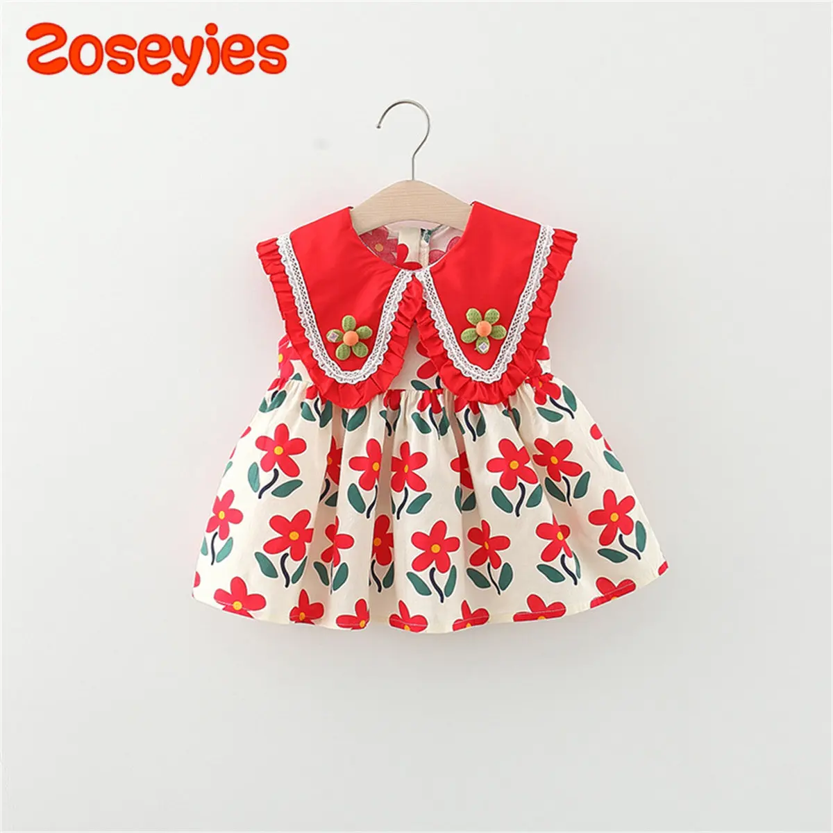 Summer Baby Girl\'s Dress New Lace Large Polo Fragmented Flowers Sleeveless Daily Knee-length Dress