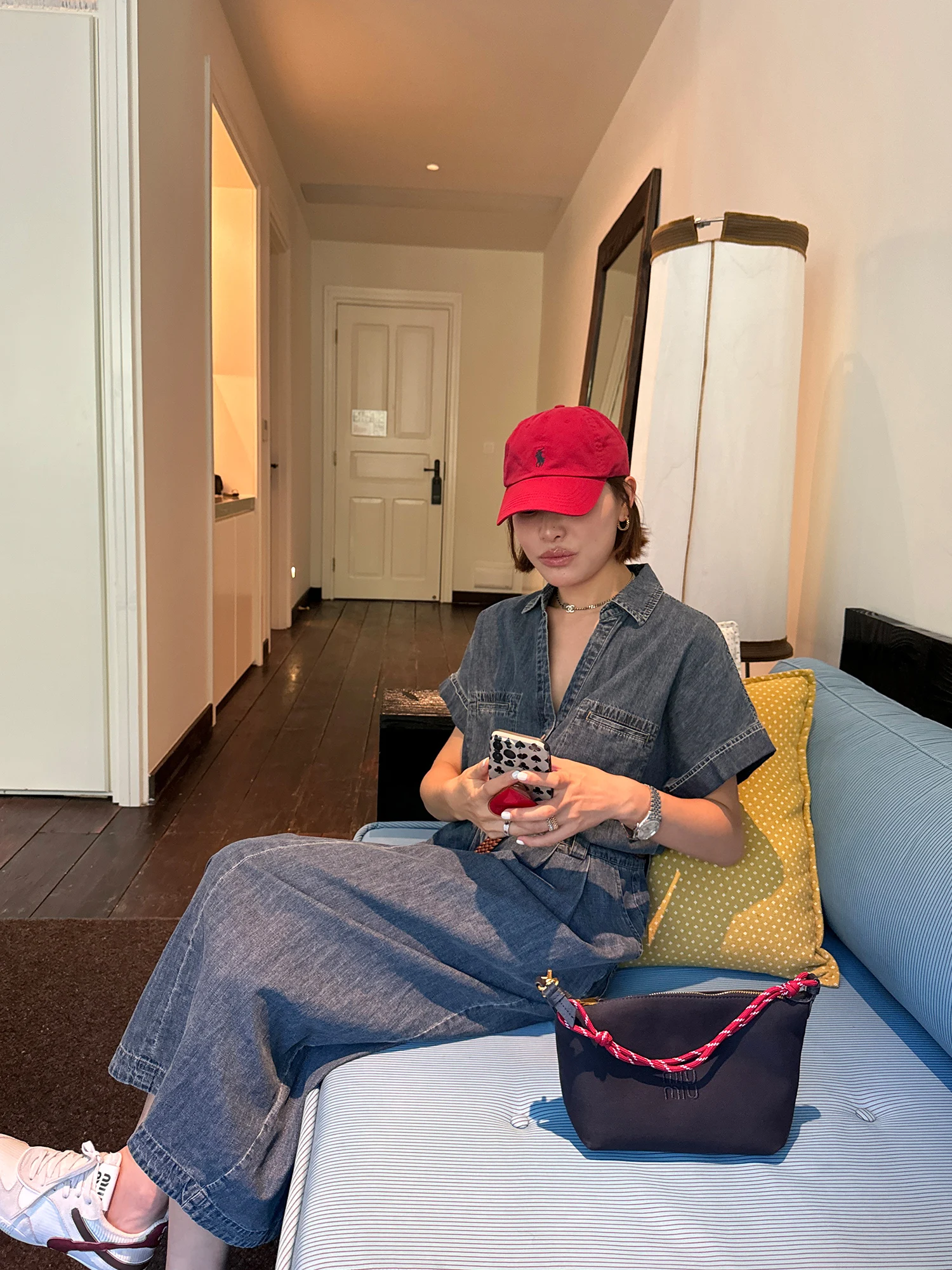 Retro Denim Dr Damen Sommer Dünn Lose Lässige Taille Cinched Gerades Bein Einteiler Baumwolle Hohe Taille Atmungsaktiv ort Sl...