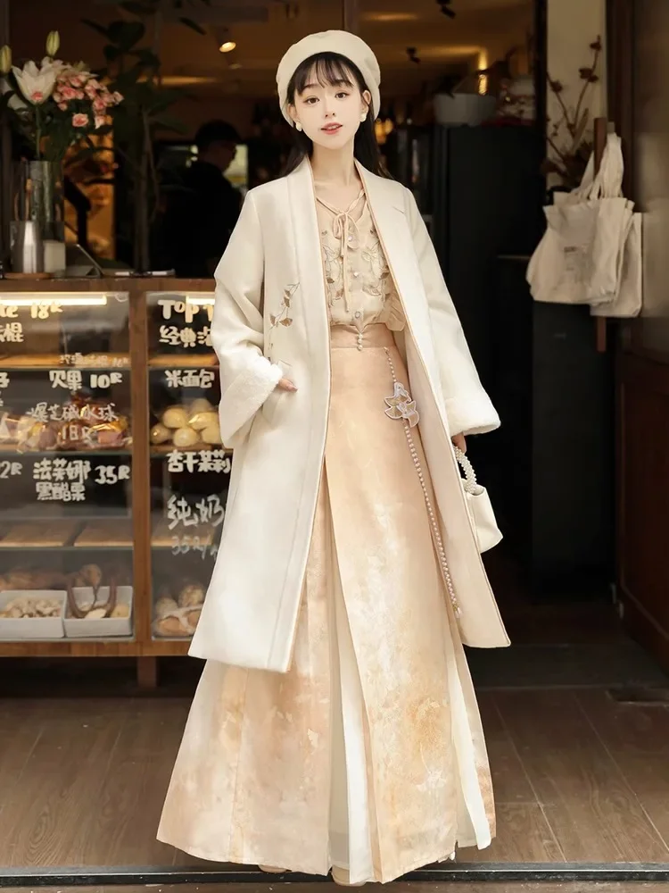 Hanfu women's improvement daily Han elements new Chinese style national style thickened woolen coat jacket spring and autumn