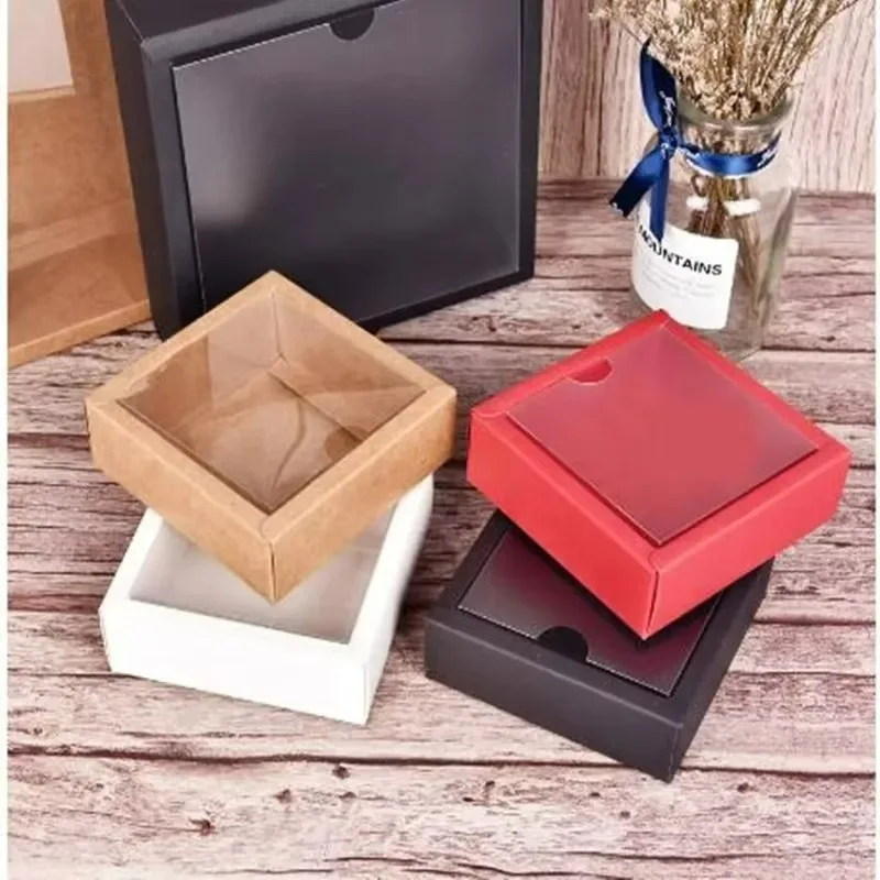 10pcs Kraft Paper Box Transparent PVC Cover Gift Packaging Box Cartons Boxes Toddler Shoes Packaging Box