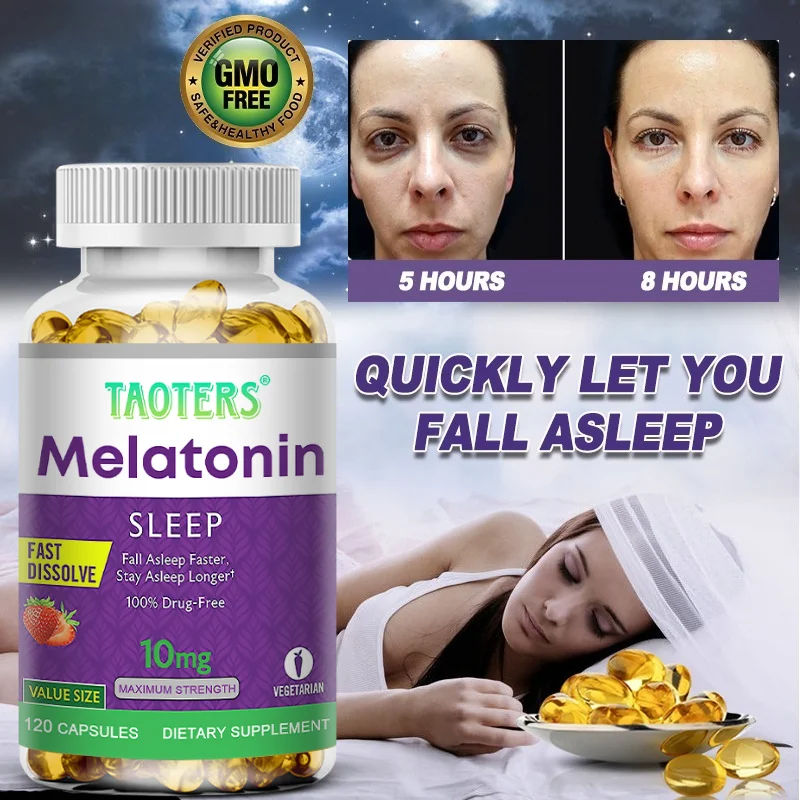 Melatonin Capsules, Natural Nighttime Sleep Support Supplement, Help Relax Body, Improve Sleep Quality & Regulate Body Clock
