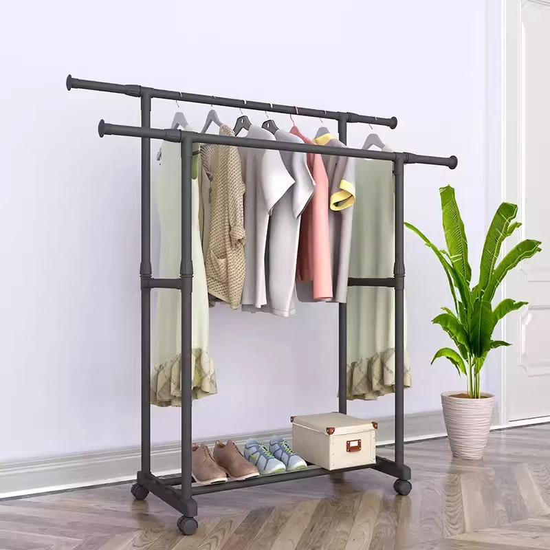 Double Pole Floor Balcony Drying Rack Folding Stainless Hotel Designer Clothes Hanger Minimalist Long Kledingrek Hall Furniture