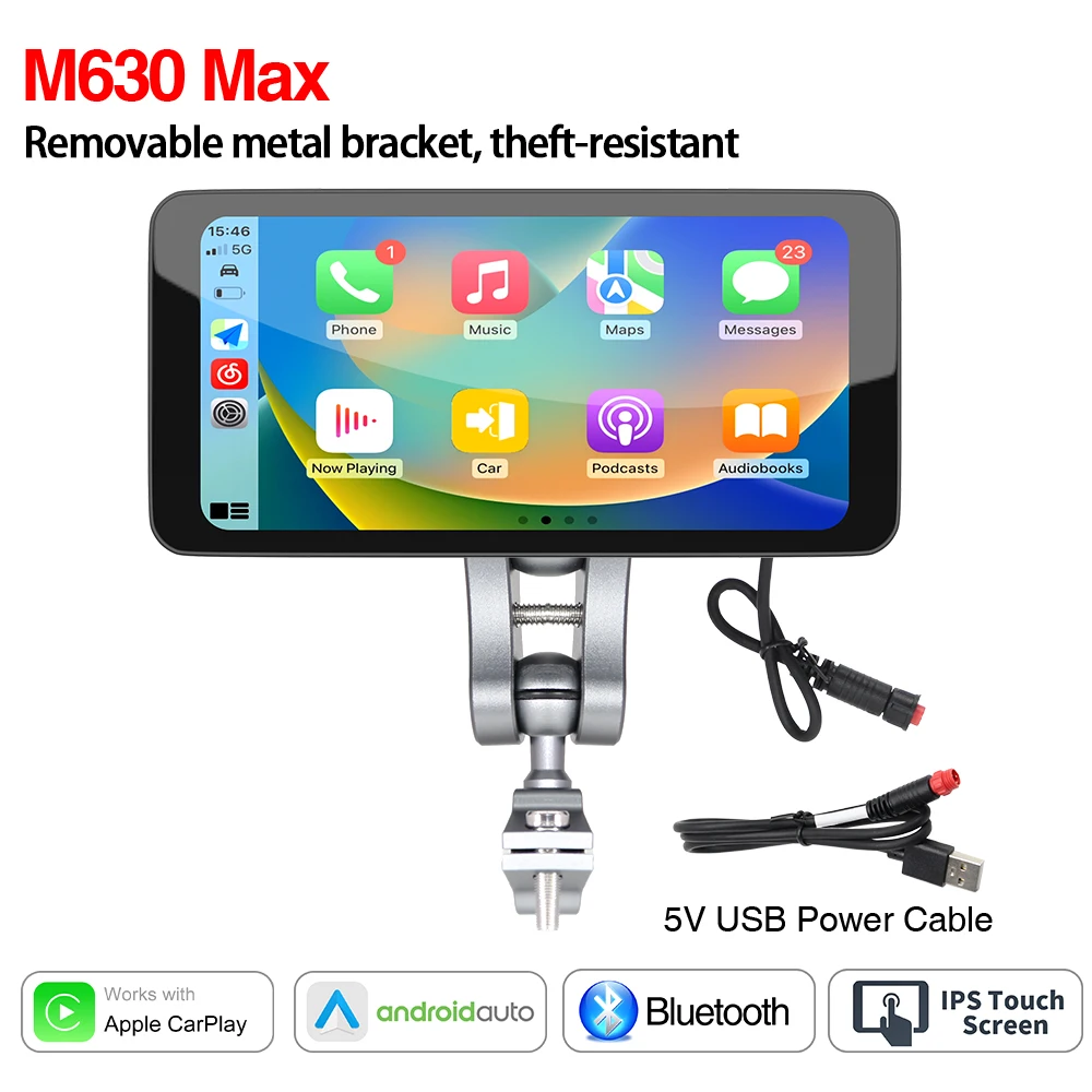 6,5 inch motorfiets draagbare slimme display IP67 waterdichte draadloze CarPlay Android Auto verwijderbare beugel Bluetooth-monitor