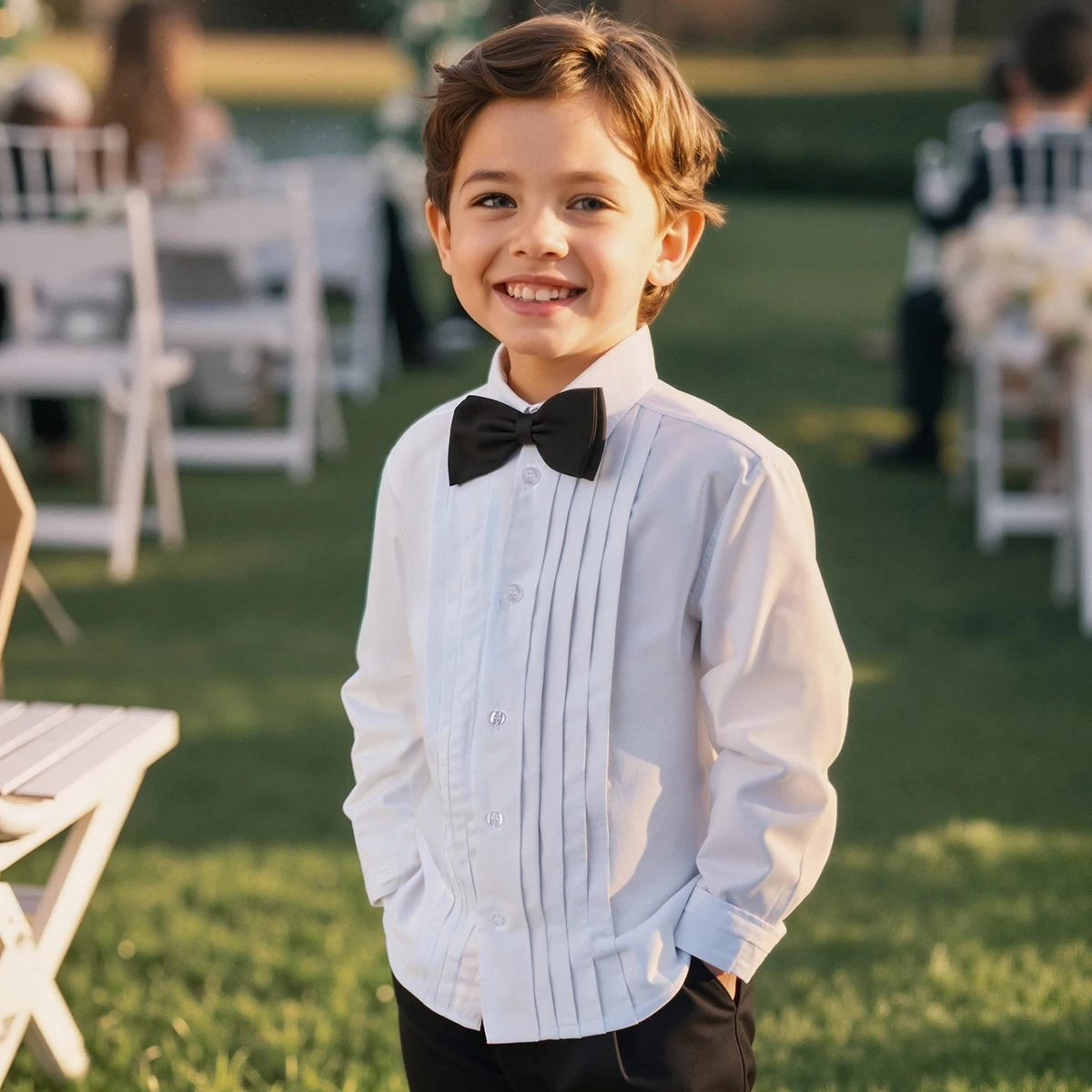Boys Tuxedo Shirt Kids Pleated Dress Shirts School Uniform Halloween Chrtimas Easter Church Perform New Year Wedding Clothes
