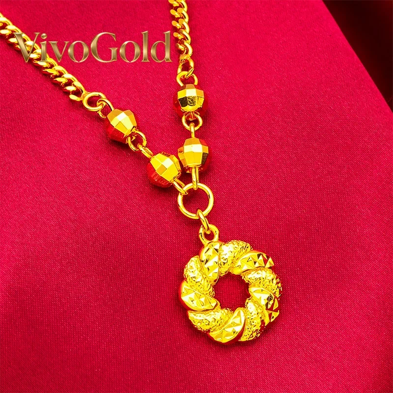 

VivoGold VivoGold Peace Button Necklace for Women, 24K Gold, AU999 | Antique cloud-carved gold button, vintage charm for traditi