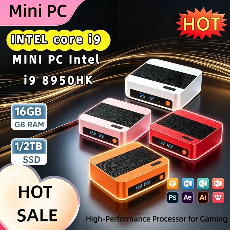 Mini PC Compact Intel i9-8950HK, 16GB RAM, 1TB/2TB M.2 SSD, WiFi 6, BT5.2, 4K 60Hz HD Output, Perfect for Gaming, Office Study.