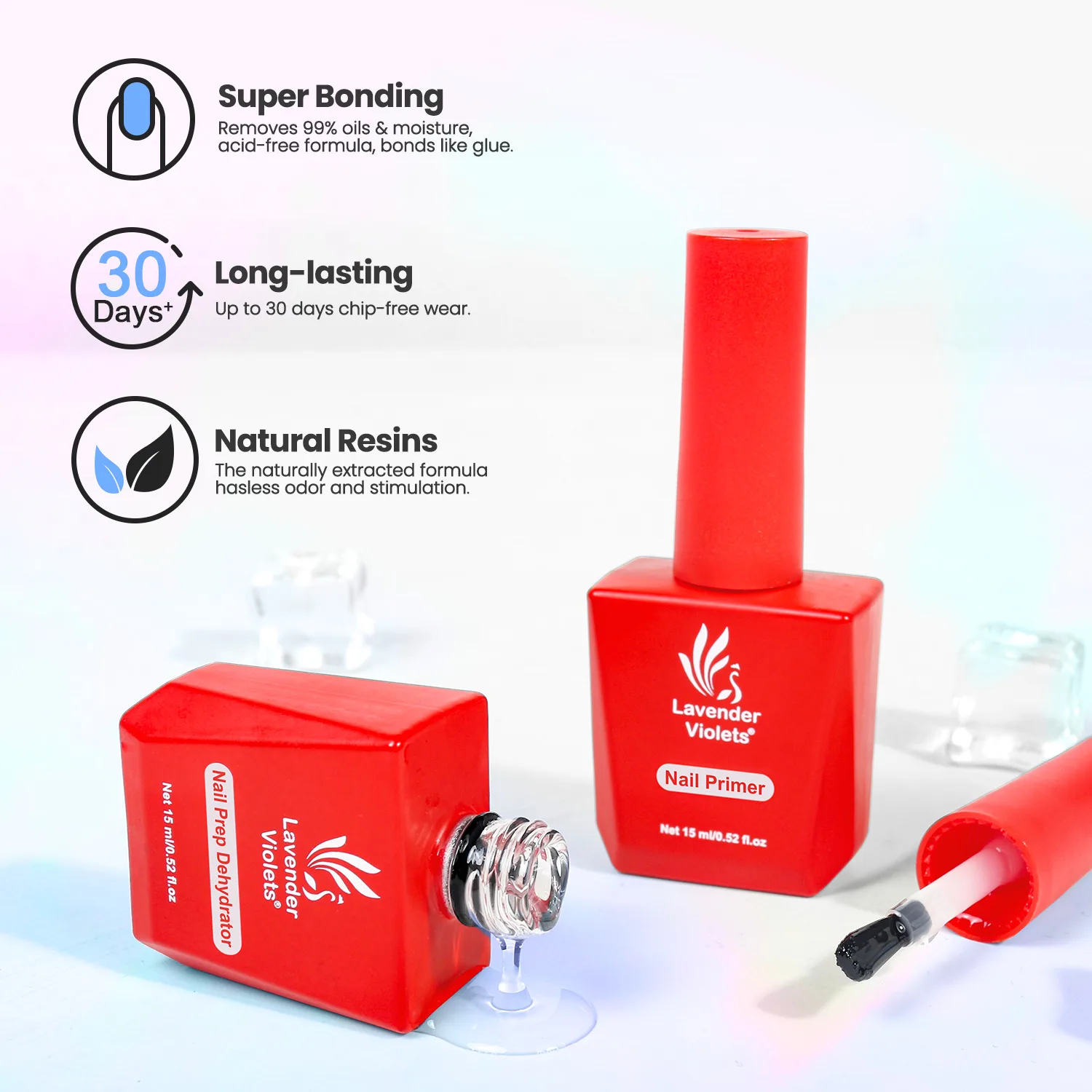 2 قطعة 15 مللي مجموعة برايمر الأظافر وإعداد الأظافر، غراء إعداد الأظافر سريع الجفاف بالهواء، لا حاجة معالجة لتصميم فن الأظافر يدوم طويلاً