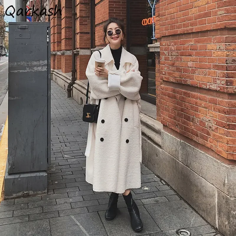 

S-3XL Blends Women Retro High Street Fashion Ulzzang Pure Temperament Basic All-match Baggy European Style Mujer Outwear Cozy