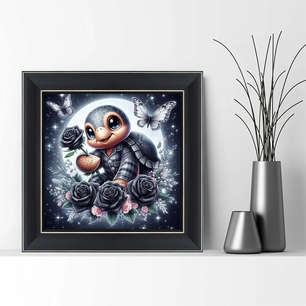 Huacan New Embroidery Animal Turtle 11ct Needlework Full Cross Stitch Flower Rose Printed Canvas Handmade Christmas Gift