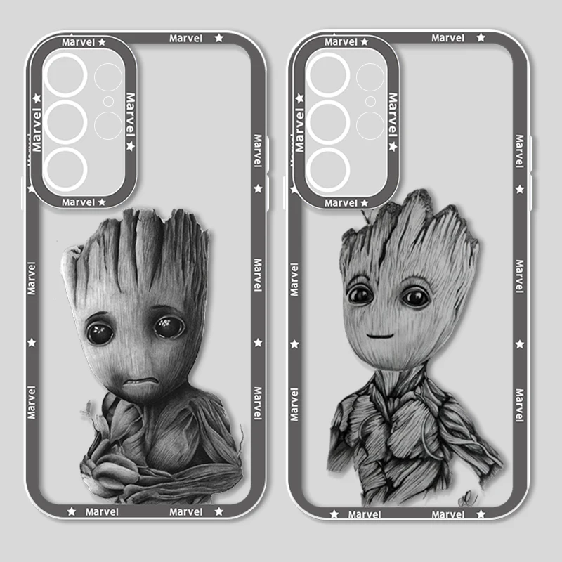 Cute Marvel Superhero Groot For Samsung Galaxy S23 S22 S21 S20 Pro FE Ultra A52 A53 A71 5G Angel Eyes Transparent Phone Case