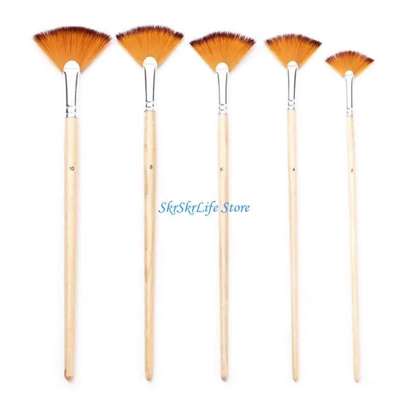 E65E 5 Pcs Artist Fan Brushes Set Painting Brushes Multifunctional Paint Brush Fan Brush for Oil Watercolor Acrylic Painting