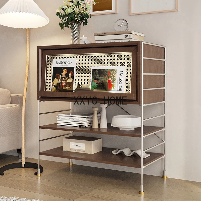 Nordic Solid Wood Bookcase Magazine Cabinet Living Room Sofa Simple Display Cabinet Storage Cabinet Storage Locker