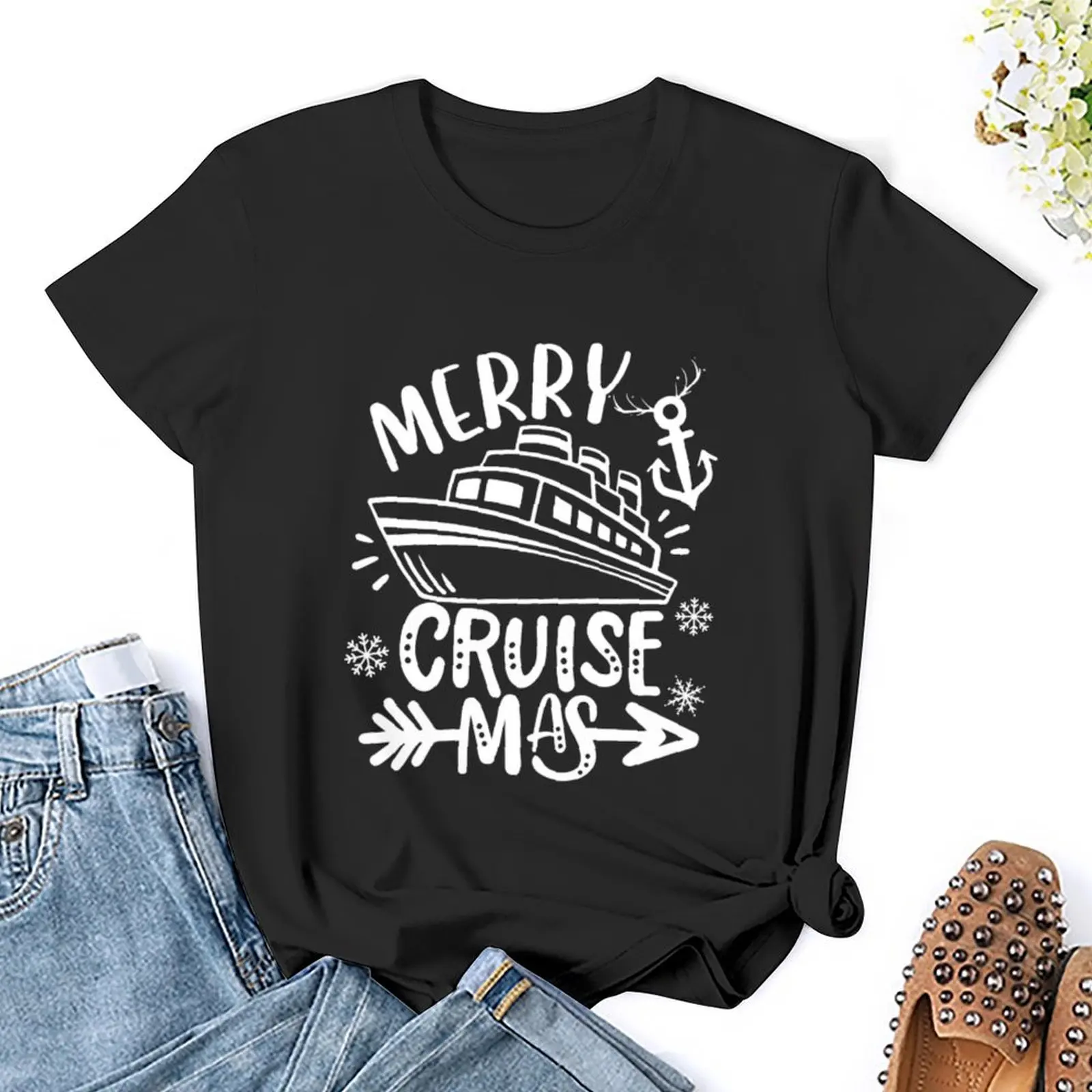 Merry Cruisemas Family Cruise camiseta a juego de Navidad para mujer, tops lisos en blanco