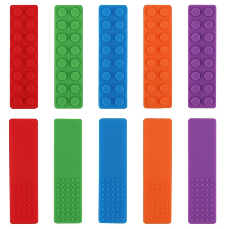 5PCS Brick Silicone Teether Baby Teething Toys Sensory Chewable Necklace BPA Free Silicone Food Grade Teether Oral Motor Tools