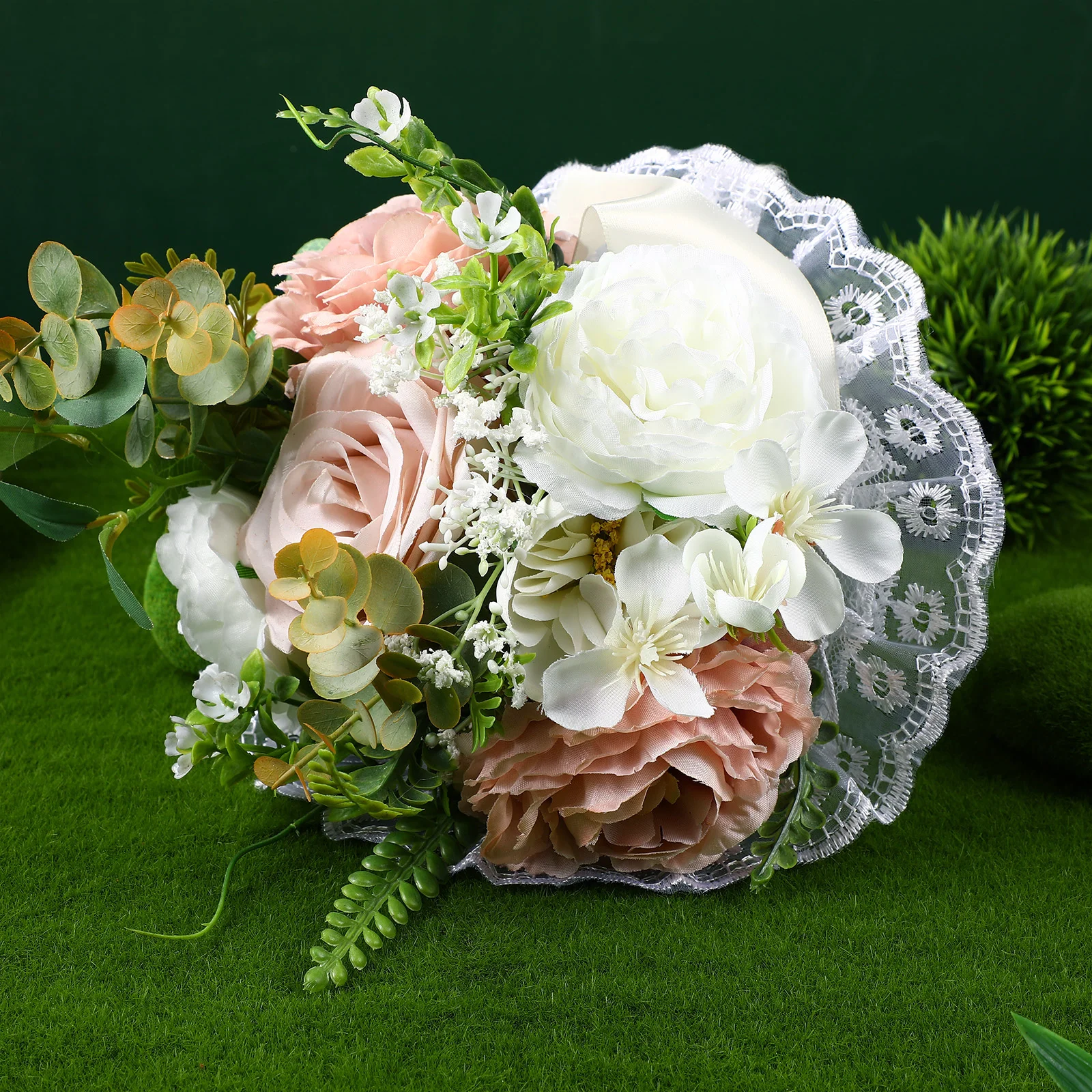 Bouquet Flower Boquets Flowers Wedding Floral Holder Quinceanera Bridal Lace Trim Roses Decorations Handheld Stand