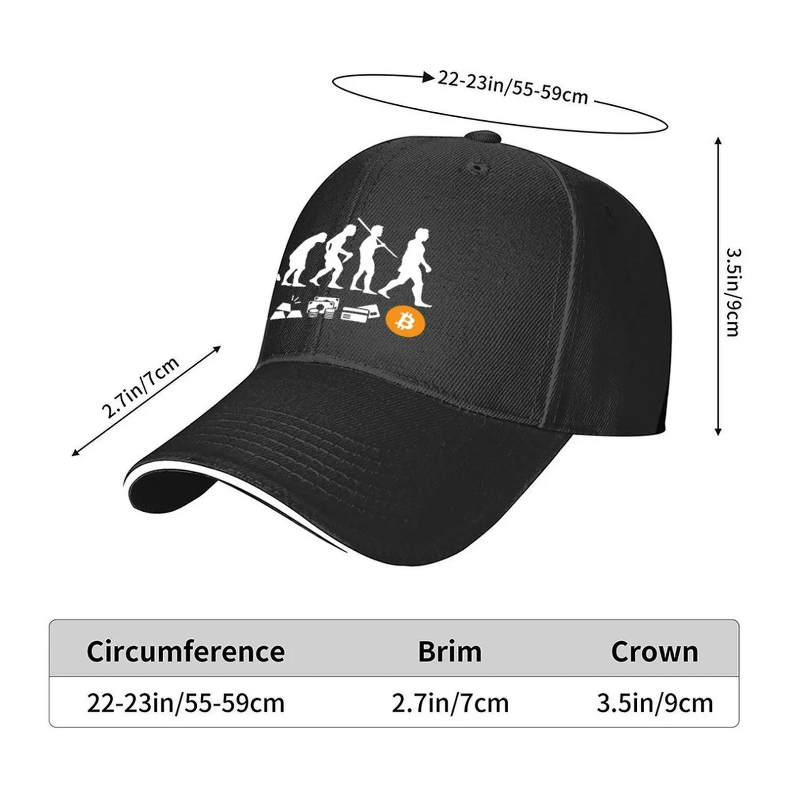 Bitcoin Evolution of Money BTC Crypto Logo Baseball Cap summer hat Bobble Hat party Hat Golf Golf Women Men's