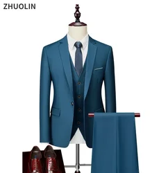 Suits For Men Wedding 3 Pieces Set Elegant Jackets Vest Pants Blazers Outfit Fashion Classic Full Formal 2024 Costume