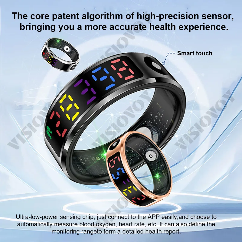 ViSiovoy-แหวนสมาร์ทผู้ชายผู้หญิงจอแสดงผลLED,แหวนของขวัญ,Heart RateเลือดออกซิเจนMonitor,โหมดกีฬาหลาย,5ATMกันน้ํา