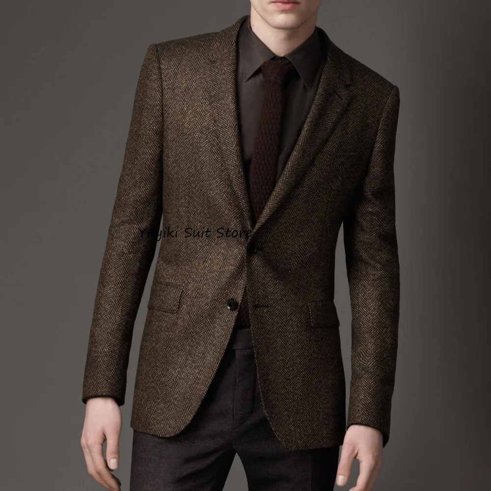 

Мужское социальное пальто, подходящее для работы, мужские куртки, высококачественная ткань «елочка», модный костюм, деловые повседневные костюмы с зубчатыми лацканами