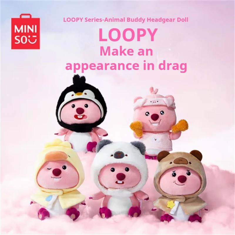 Miniso Loopy Plüschtier Serie Kawaii Tier Anime Freunde Kopf Set Plüschtiere für Geburtstagsgeschenke Plüschtiere Bulk Stofftier