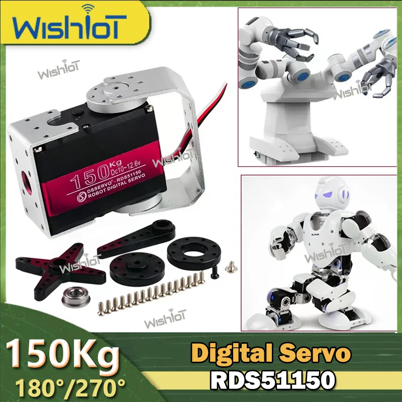 150kg.cm Dual Axis Metal Gear Digital RDS51150-12V Servo 180/270 Degree with U Mounting Bracket Robotic Servos Parts for RC Car