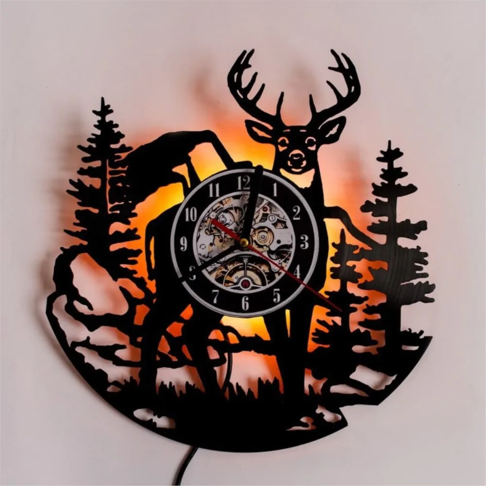 

ZK30 LED Hot Sale Vinyl Record Wall Clock Deer Themed Decoration Vinyl Record Wall Clock Home Decor Pointer Clock