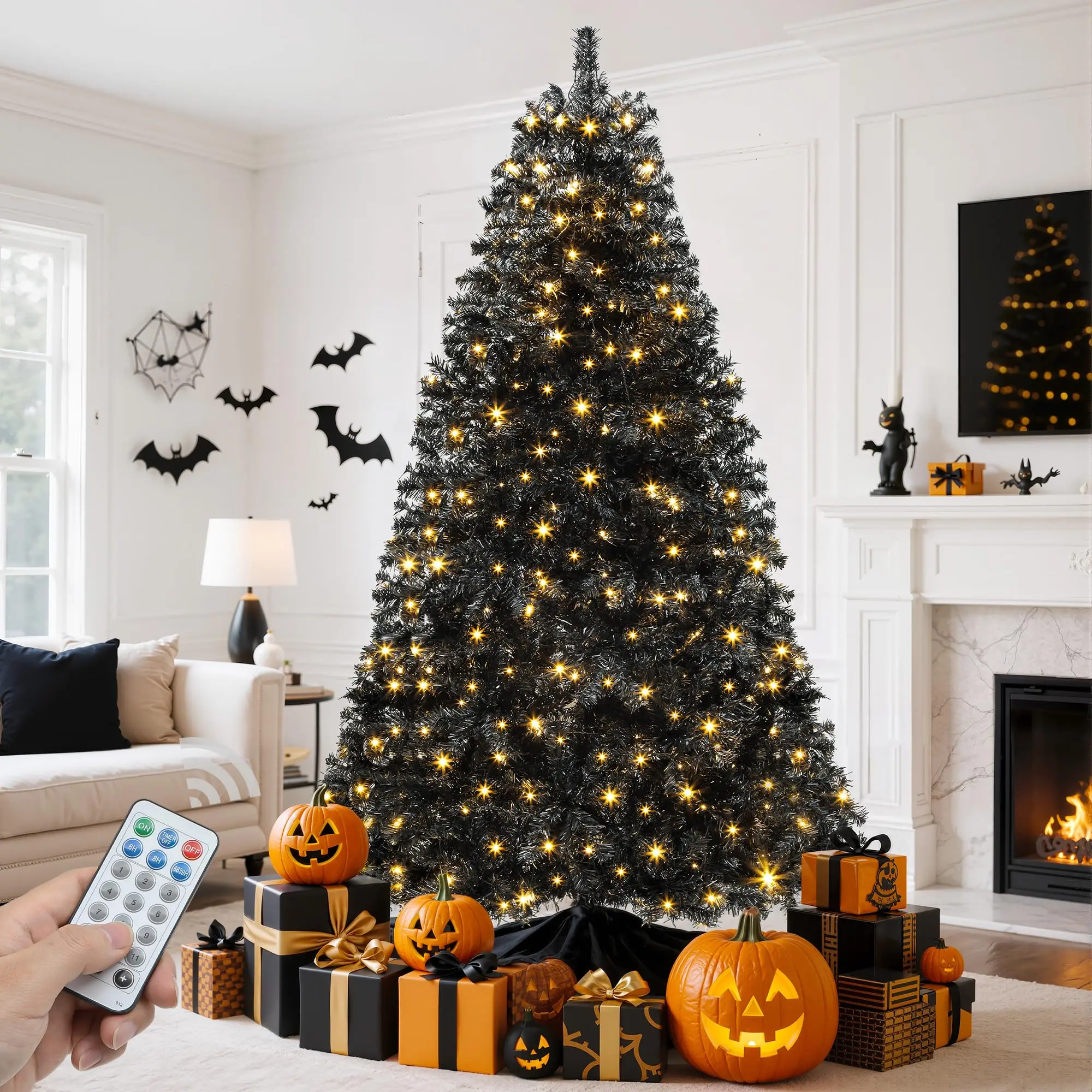 6ft Prelit Black Christmas Tree with Remote & 11 Light-Modes