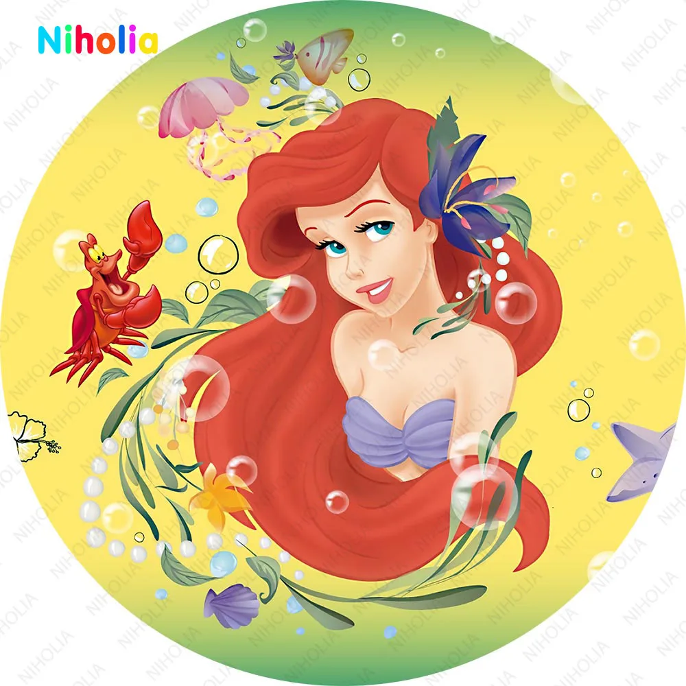 Mermaid Birthday Backgrounds Disney Ariel Princess For Girls 1st 2nd Party Photography Backdrops Under Ocean Elastic Cover