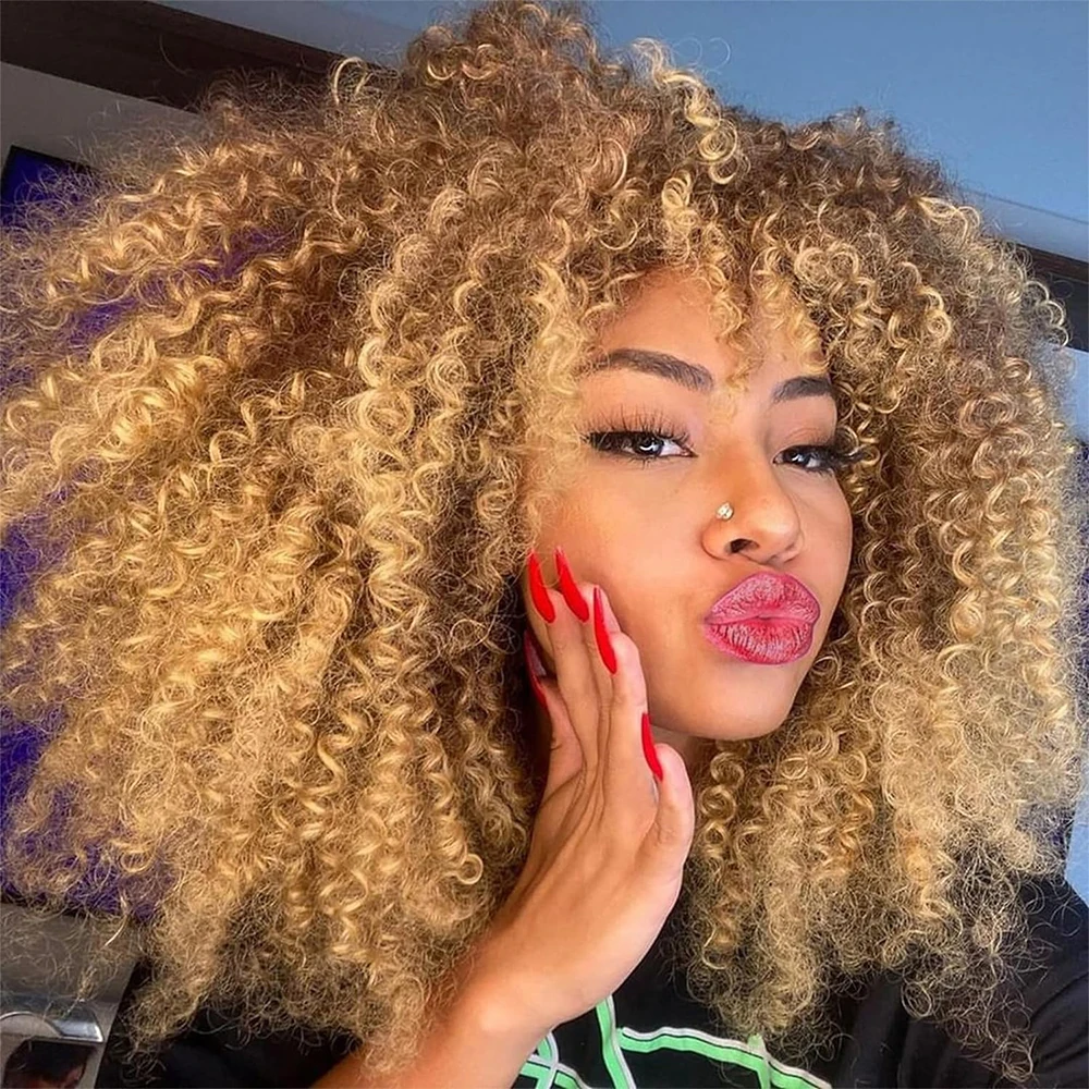 

Афро кудрявые парики для черных женщин, Синтетические афро кудрявые парики с челкой, термостойкие короткие кудрявые парики для ежедневного использования