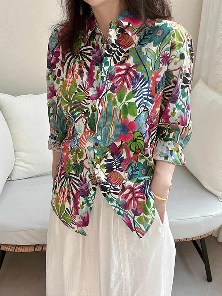 CHEERART Tropical Plant Floral Button Up Shirt For Women Summer 2023 Three Quarter Collared Shirt Blouse Fashion Top Clothing