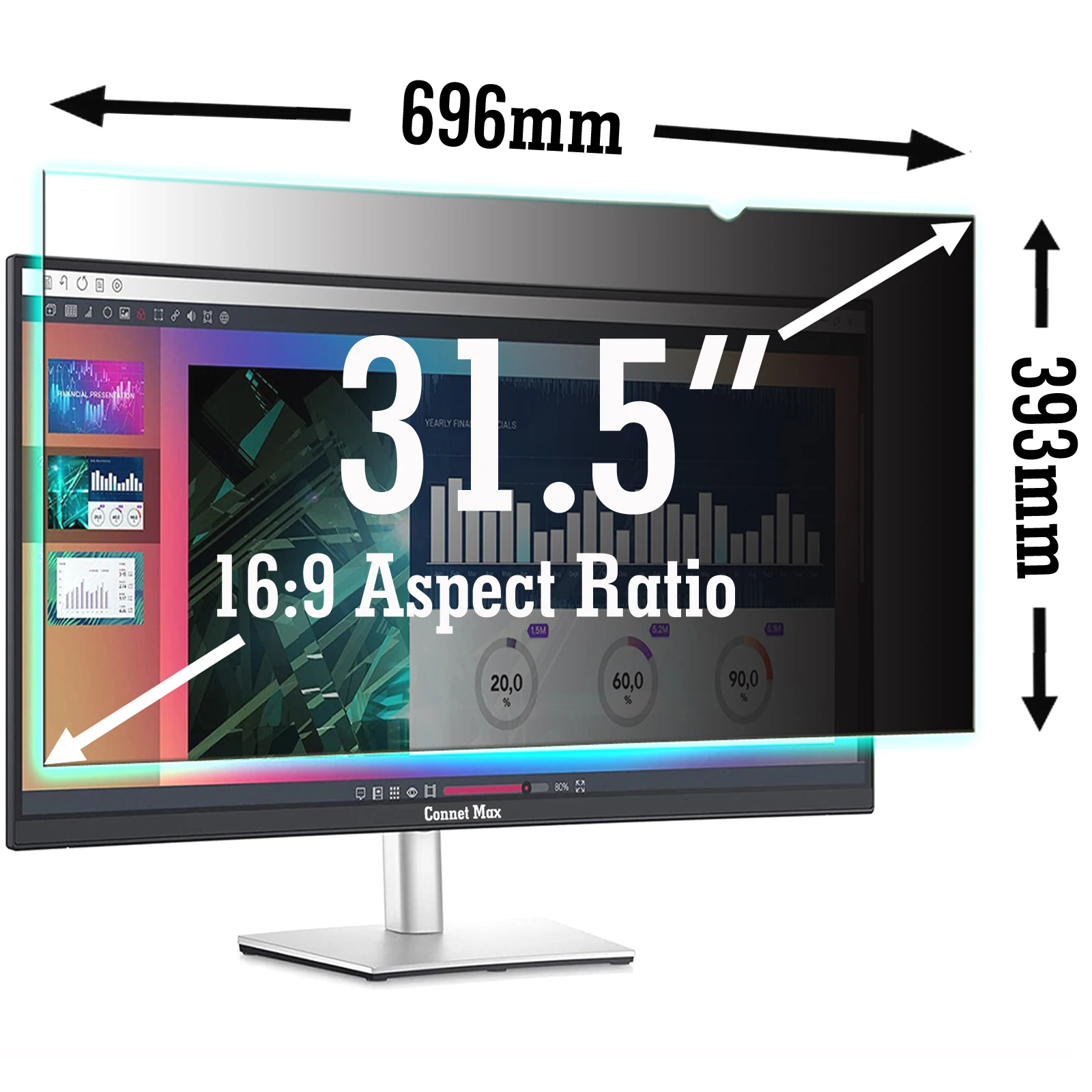 Imagem -02 - Widescreen 696 Mm*393 mm Privacidade Filtro Protetor de Tela Película Protetora para 31.5 Monitor 16:9 Aspect Ratio 31.5inch