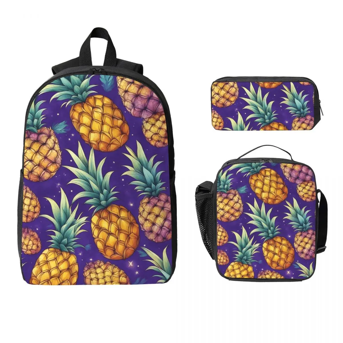 Tropical Pineapple Pattern Backpack Boys Girls BookBag School Bag Computer Shoulder Bags 3ps Insulated Lunch Bag Pencil Case