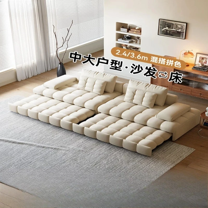 Sofa bed Cream wind living room folding dual-purpose integrated French small apartment multi-functional straight-row sofa