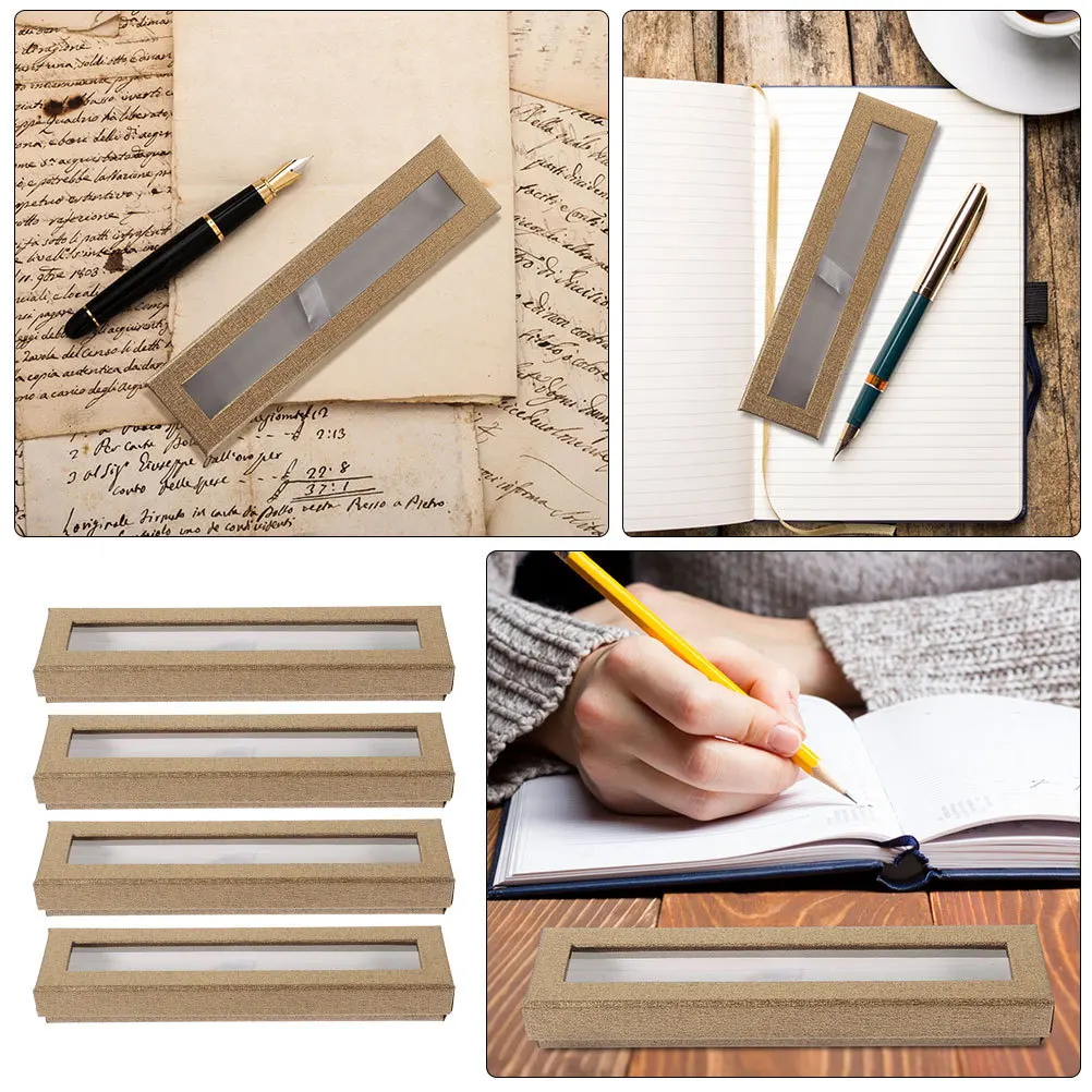 

4pcs Empty Paper Pen Box With Clear Window Compact Pencil Case For Ballpoint Gel Pens Organizer Gift Box Storage Case