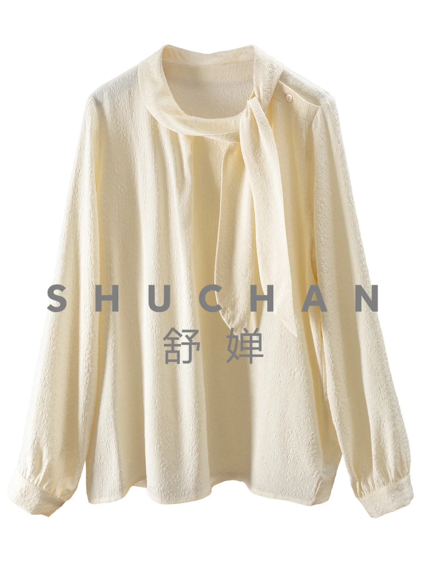 

Elegant Queen Blouse Women Penny Step Heavy Crown Crepe Jacquard Silk Ribbon Collar Shirt H90I5