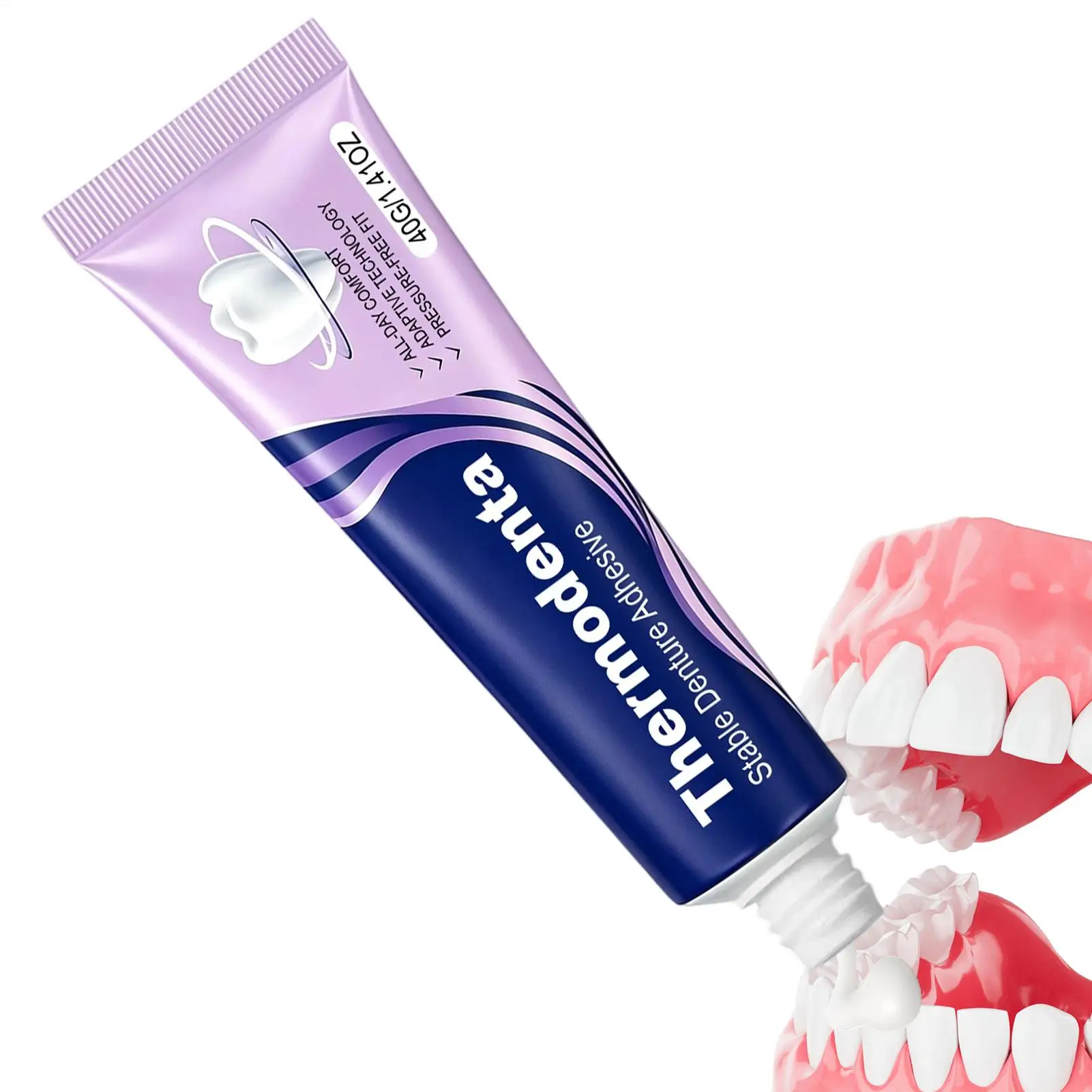Denture Adhesive 40g Long Lasting Strong Grip Comfort Secure Denture Adhesive Cream for Men Women Elderly Home Daily Party