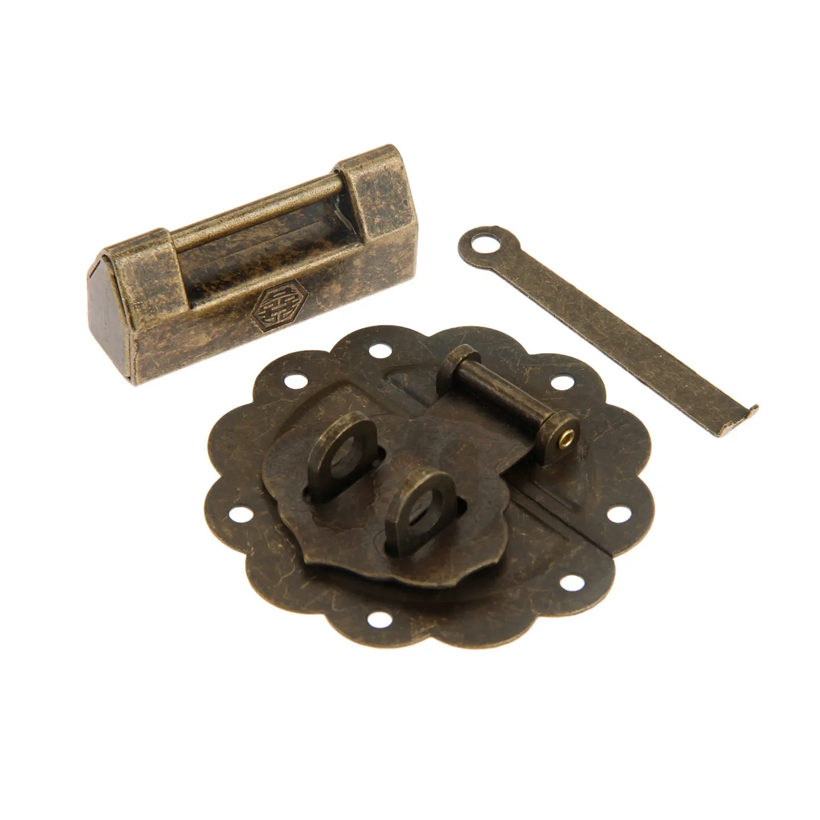 골동품 청동 중국 오래된 잠금/자물쇠 상자 래치 걸쇠 버클 걸쇠 캐비닛 보석 나무 상자 나사, 2 개/세트