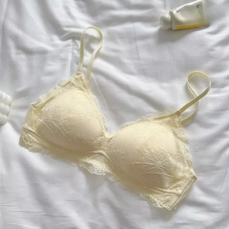 Elegant French Lace Micro Cup Bra Small Bust Ultra Thin Breathable Wirefree Thin Straps Delicate Comfort Womens Underwear