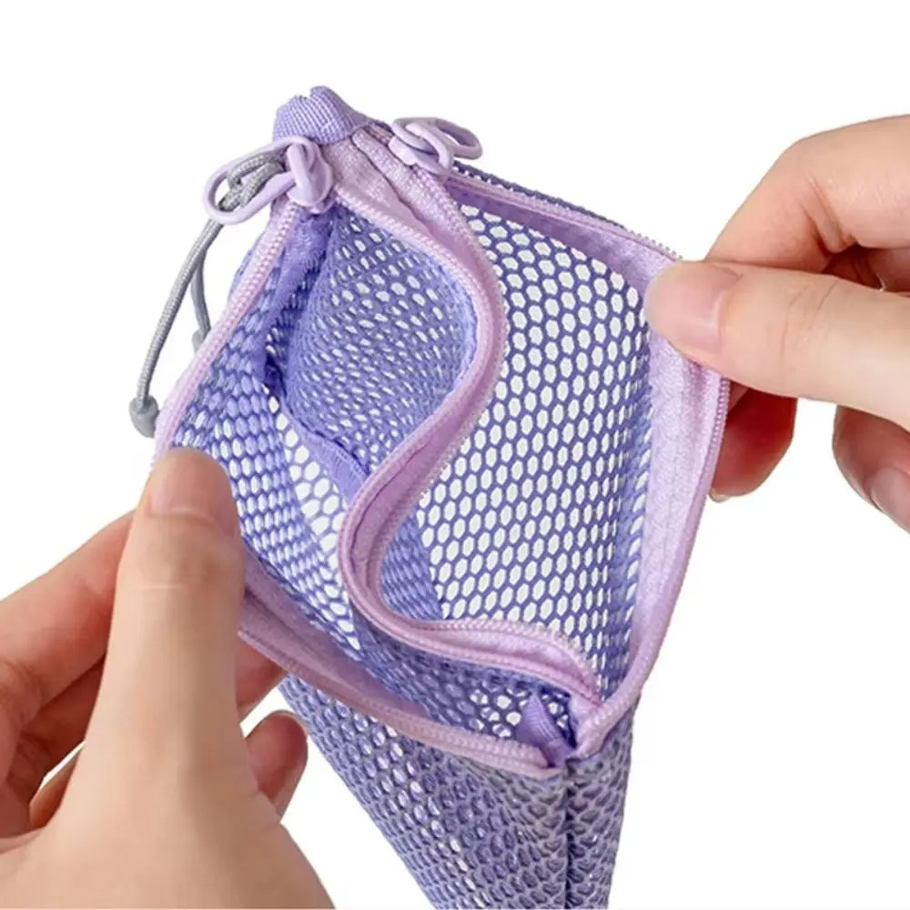 Ultra Light Mesh Storage Bag Visible Wear-proof Makeup Zipper Pouch Double Layered with Handle Portable Coin Purse