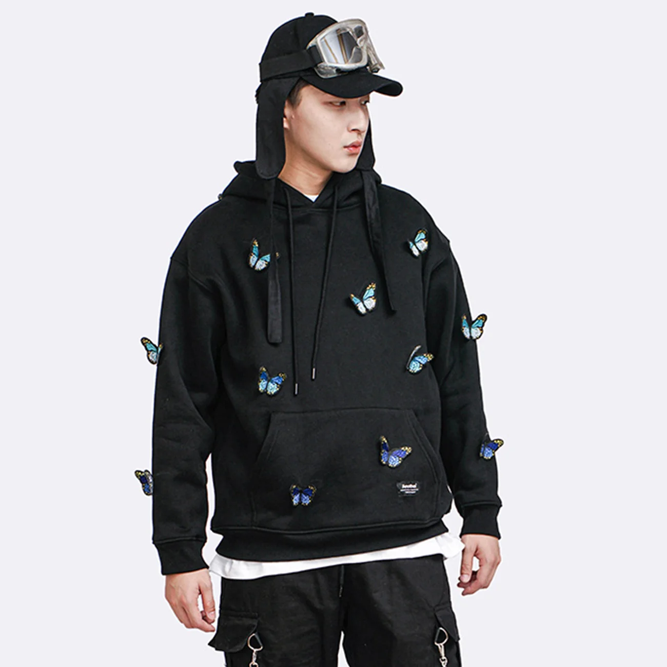 Loose Streetwear Autumn Hoodie Men Fashion Embroidery Bow Hoodies Sweatshirts Hip Hop Cotton Hooded Pullover Tops