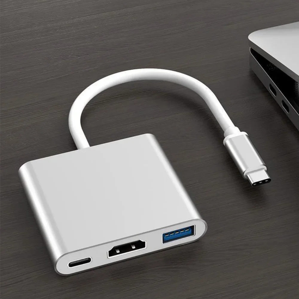 3 في 1 USB C Hub HDMI 4K محول محطة إرساء من النوع C لجهاز توصيل الكمبيوتر المحمول/الهاتف
