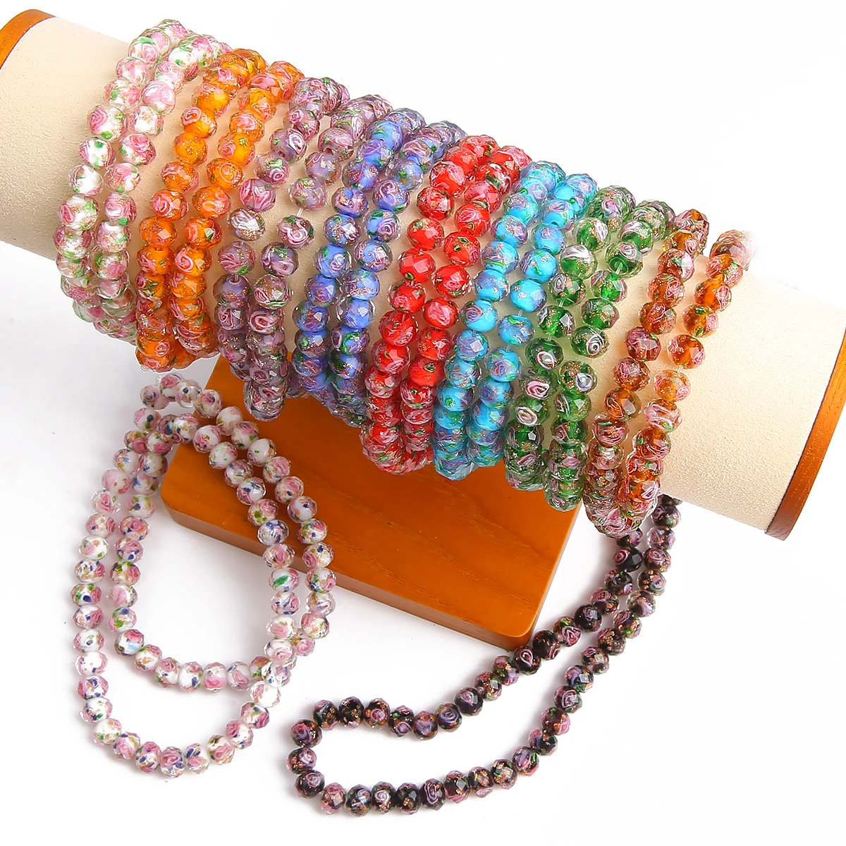 10pcs 8/10/12mm Lampwork Abacus Beads Colorful Faceted Flowers Glass Round Loose Beads For Jewelry Making DIY Bracelets Earrings