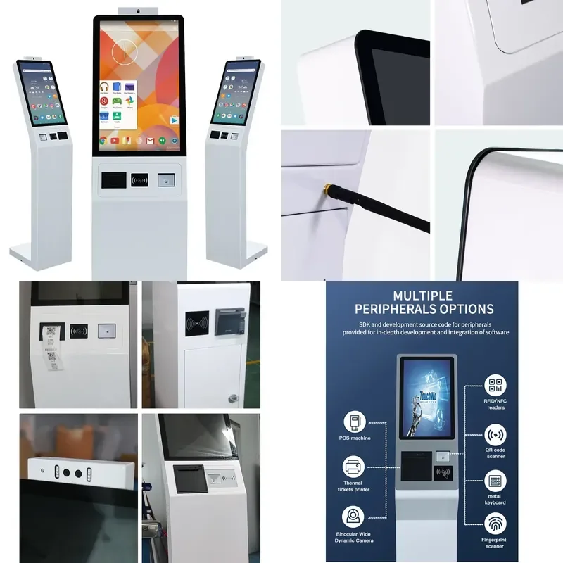 21.5 27 Inch Self Service Information Inquiring Machine Floor Stand Printing Kiosks with Scanner Printer Card Reader