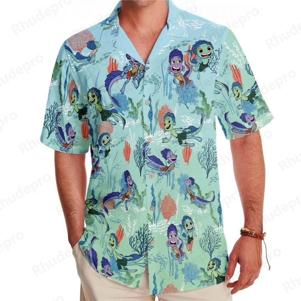

Disney Summer 2025 Watercolor Hawaiian Shirt Men's Short Sleeve Button Up Shirts Casual Beach Shirts Fashion Top