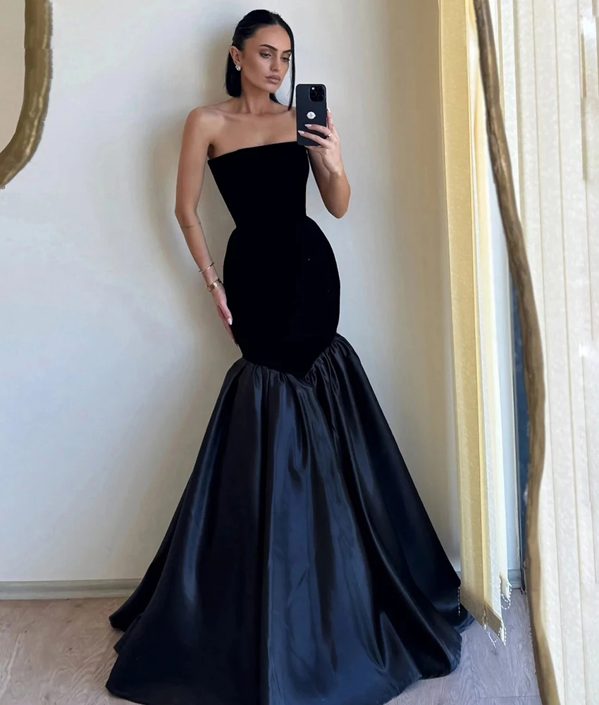 

Customized Sexy Satin Mermaid Evening Dress High Quality Strapless Sleeveless Floor Length Bespoke Occasion Gowns Custom Made
