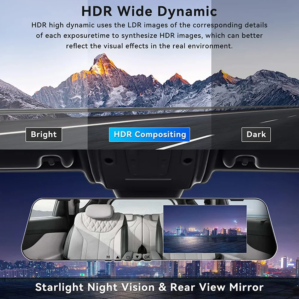 Dual-Len Dash Cam for Cars ultra-thin 4.3Inch Rearview Mirror DVR Car 1080P Video Recorder Front Rear View Camera car recording
