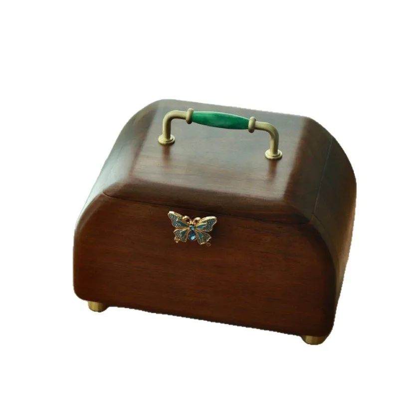 Luxury Chinese Style Black Walnut Wood Jewelry Box, Flip Top with Mirror, Multi Drawer Vanity Storage Case