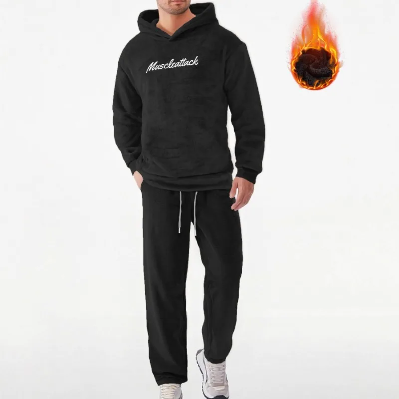 Autumn and Winter Casual Home Wear Thickened Embroidered Letter Sweatshirt Plush Suit Pants