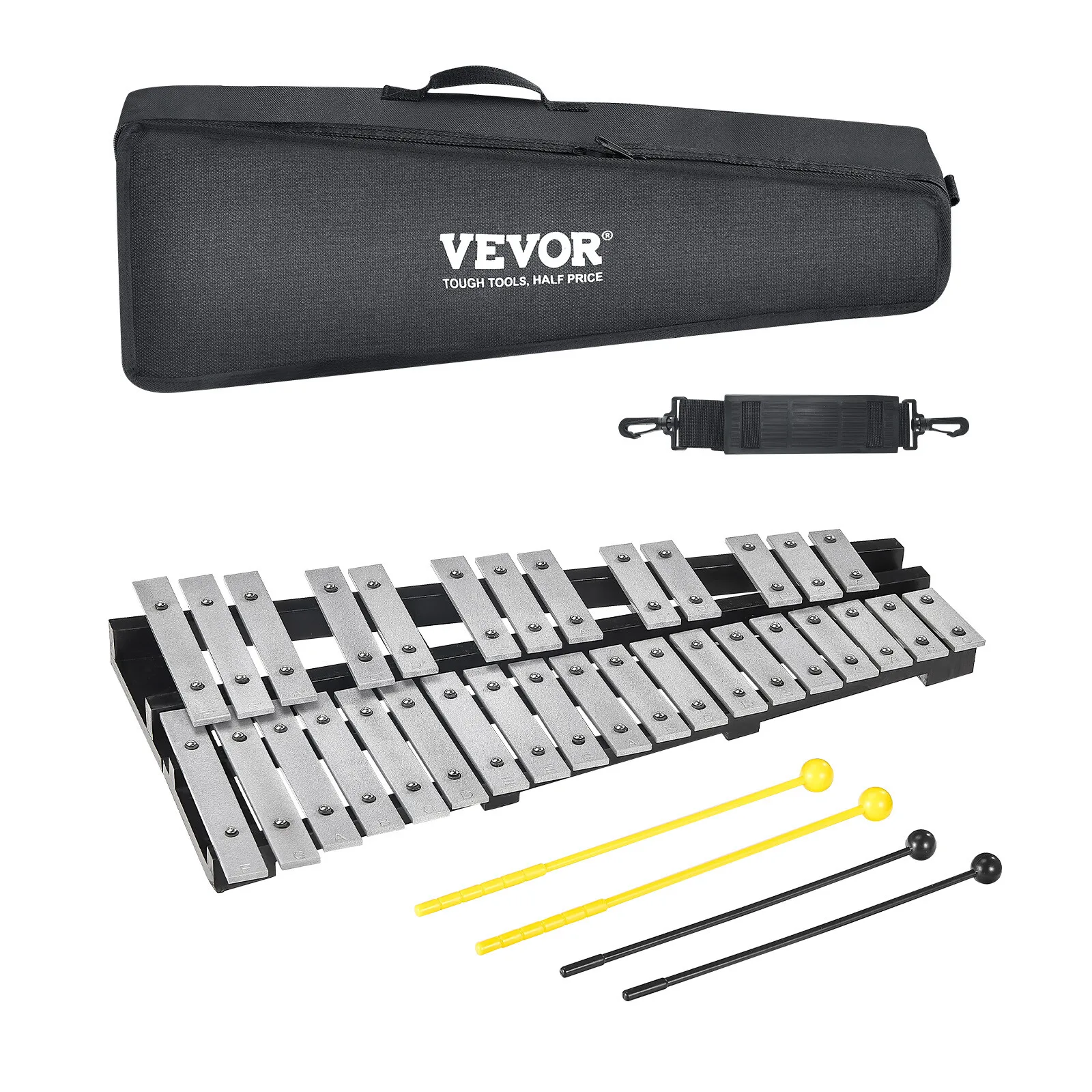 30 Note Glockenspiel Xylophone Bell Kit with Mallets, Drum Sticks and Bag