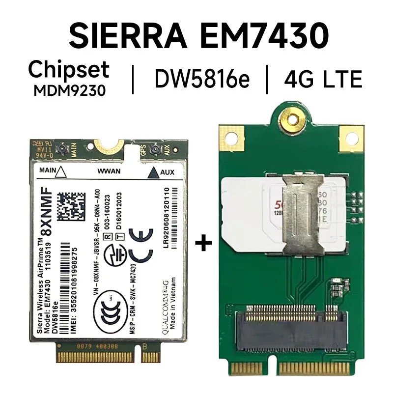 SIM 카드 슬롯이 있는 미니 Pci-e 어댑터 보드, L860-GL DW5820E DW5816E EM7455, 4G 5G M.2 to pcie 어댑터